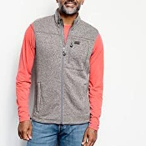 Orvis Recycled Fleece Men's Medium Gray Full Zip Sweater Vest EUC - Picture 1 of 15